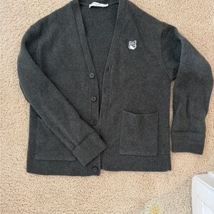 Maison Kitsuné Dark Green Cardigan with Fox Patch